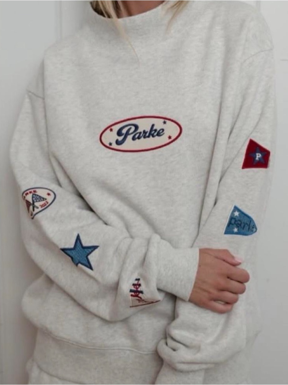 Parker Cream Embroidered Patch Crewneck Sweatshirt